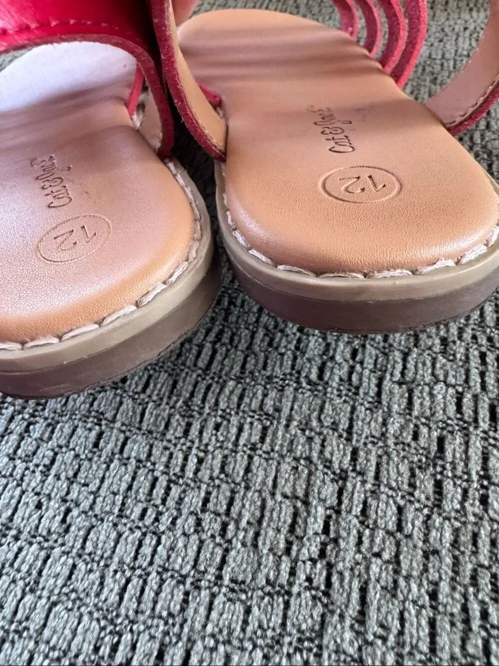 Cat & Jack 12 girls open toe sandals red caged shoes